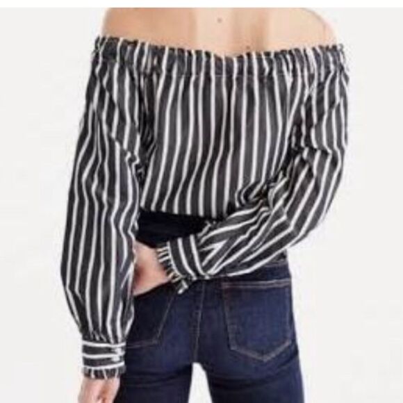 J.Crew Off-The-Shoulder Striped Bow Top Size Large Black White - Picture 3 of 11